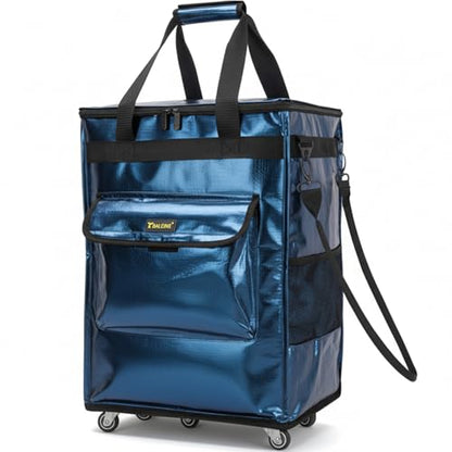 BALEINE Reusable Grocery Bag on Wheels, Foldable Rolling Tote Bag - color: Navy, size: Small