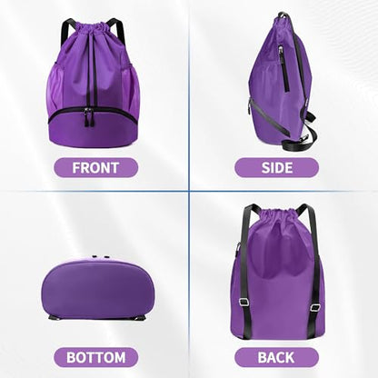 JELUTAR Drawstring Backpack Gym Bag with Shoes Compartment, Purple - color: Purple, size: Large