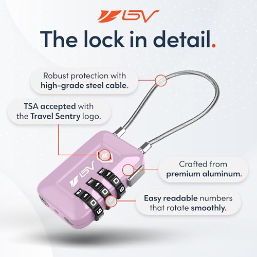 BV Luggage Locks TSA Accepted, Travel Sentry Approved 3-Digit Combination Suitcase Locks with Open Alert & Flexible Cable for Travel, Backpacks, Lockers, Cases, Purple, 2 Pack - color: Purple 2-Pack