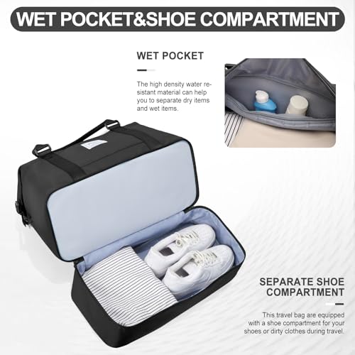 Weekender Bags for Women,Travel Duffle Overnight Bag with Shoe Compartment - color: A-Black-3Pcs-0022, size: Large