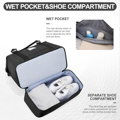 Weekender Bags for Women,Travel Duffle Overnight Bag with Shoe Compartment - color: A-Black-3Pcs-0022, size: Large