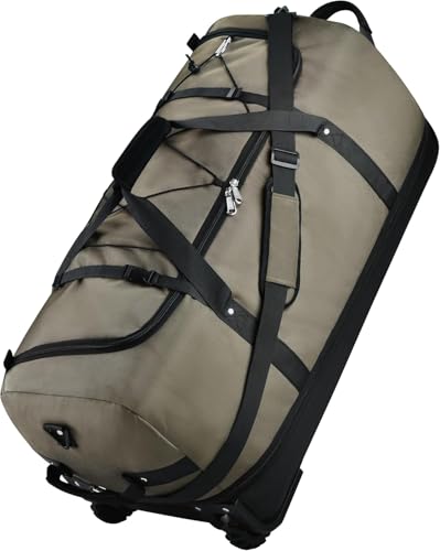 Rolling Duffle Bag with Wheels,110L/140L Expandable Soft-Sided Foldable Duffle Bag with 2 Rubber Wheels,Packable 32” Rolling Carry-On with Pockets & Compartments (Green) - color: Green