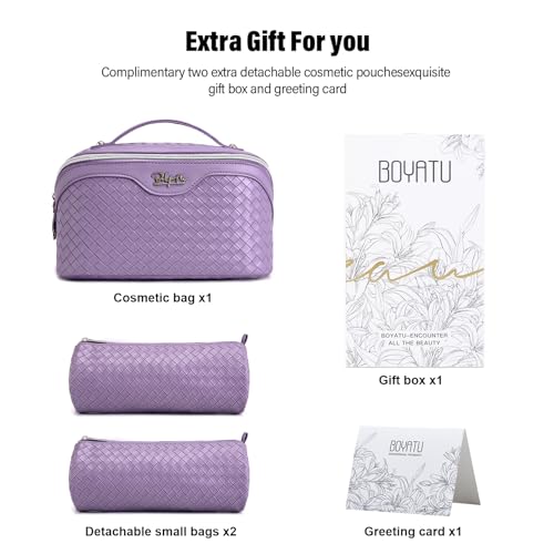 BOYATU Travel Makeup Bag Cosmetic Bags for Women: 3 Pcs Set Make up Bag - color: L01 Purple