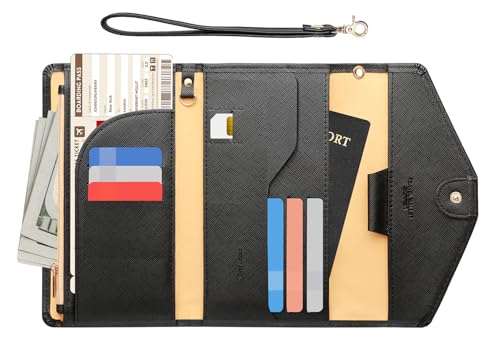 ZOPPEN Passport Holder Women Travel Wallet (Ver.5) for Women Rfid Blocking Passport Cover Case Document Organizer Wrist Strap - color: Black