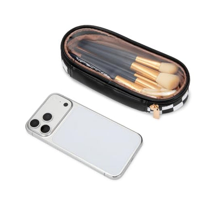 Wrangler Travel Makeup Bag 2pcs Set Cosmetic Bag with Makeup Brush Holder - color: Checkered-Black