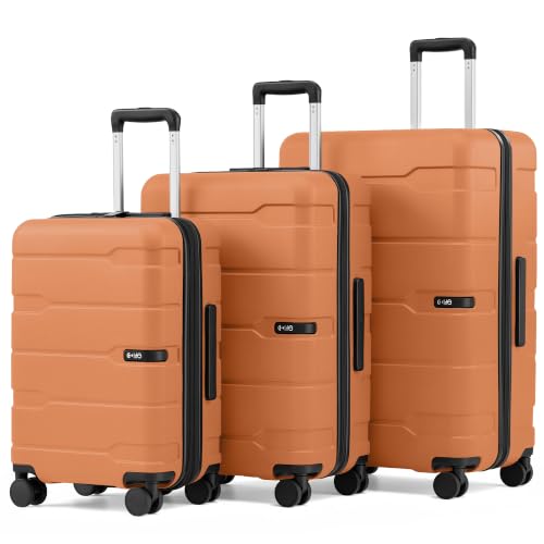 Coolife 3 Piece Luggage Set Suitcase Hardside with Spinner Wheels - color: Haze Mandarin2.0, size: 3 Piece Set (20/24/28 in)