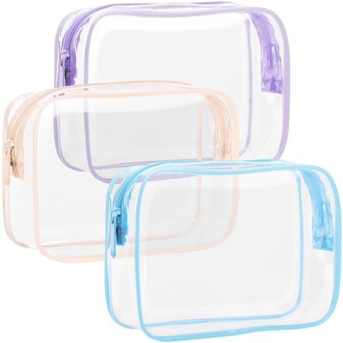 F-color TSA Approved Toiletry Bag - Clear Makeup Bag, Blue Purple Pink - color: Active Macaron Blue/Purple/Pink, size: TSA Carry-on Series (3 Medium)