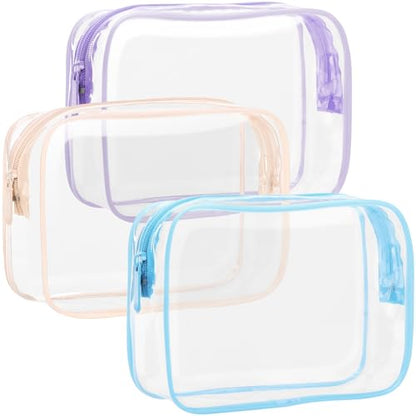 F-color TSA Approved Toiletry Bag - Clear Makeup Bag, Blue Purple Pink - color: Active Macaron Blue/Purple/Pink, size: TSA Carry-on Series (3 Medium)