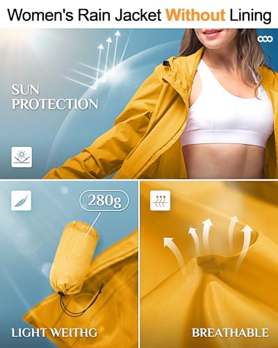 33,000ft Women's Waterproof Long Rain Coats Packable Rain Jacket with Hood - color: Amber Gold, size: Medium