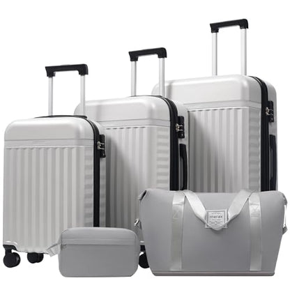 Merax 3 Piece Luggage Sets, Hardside Lightweight Carry on Suitcase - color: White Grey, style: 3 Piece-20+24+28