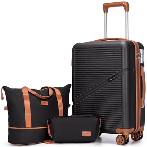 Cosbarn Carry On Luggage,3 Piece Carry On Suitcase,22x14x9 Airline Approved - color: Black, style: Carry on Luggage With Duffel Bag