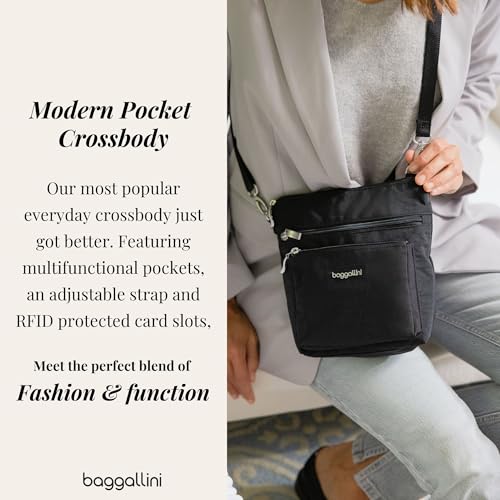 Baggallini Modern Pocket Crossbody Bag for Women, 8.5"x8.5" Handbag Purse with RFID, Lightweight Water-Resistant - color: Mocha Cheetah Print