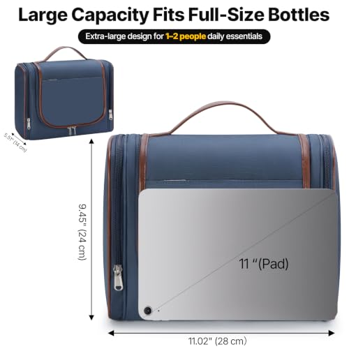 ZAHNI Toiletry Bag for Men, Large Hanging Travel Toiletry Bag, Navy - color: Navy