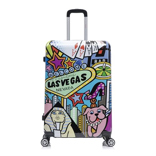 InUSA Las Vegas Print 28-Inch Large Hardside Spinner Luggage Lightweight - color: Cities, size: 28 Inch