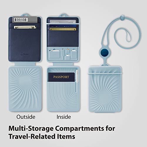 Bone Lanyard Passport Holder, Passport Cover with Travel Gadget Set & Card Slots, Duel-Sided Passport Wallet with Leather & Premium Silicone (Blue) - color: Blue