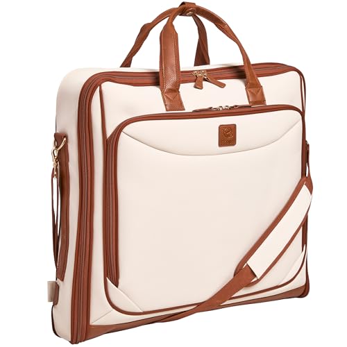 ZEGUR Premium travel garment bag. Carry-on for Men & Women. Hangs 4 Items - color: Beige