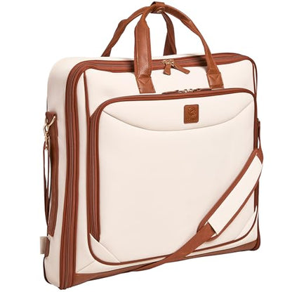 ZEGUR Premium travel garment bag. Carry-on for Men & Women. Hangs 4 Items - color: Beige