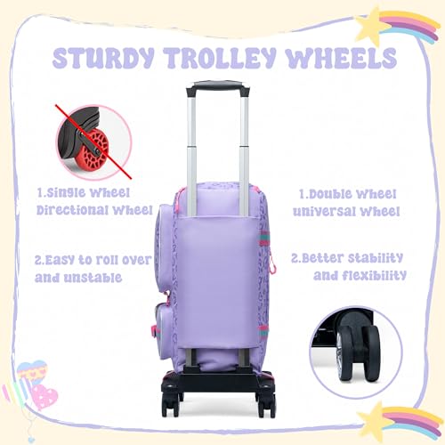 Girls Rolling Duffel Bag with Wheels - Travel Bag for Kids, Overnight, Dance & Gym Use with Shoe Compartment - color: Purple Love