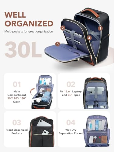 Rolling Backpack for Women, Large Travel Backpack with Wheels - color: Black, size: M (Underseat)