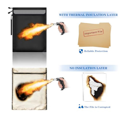 Fireproof Document Bag 15.5"x11.2", Dual Zipper Pockets, Waterproof Fire Resistant Safe for Legal & A4 Size Papers, Important Document & Money Organizer for Home Office & Travel
