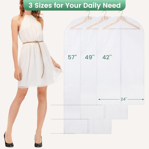 Carbrea 6 Pack Translucent Garment Bags for Hanging Clohes - 24" x 57" - size: 57 inch