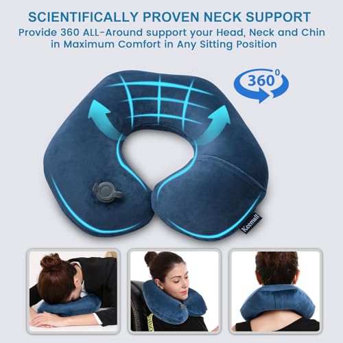 Keemall Inflatable Neck & Shoulder Travel Pillow for Airplane Naps - color: Deep Blue, size: Medium