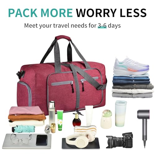 Dimayar 40L Foldable Duffle Bag, Travel & Weekender, Overnight, Gym - color: Red, size: 40L