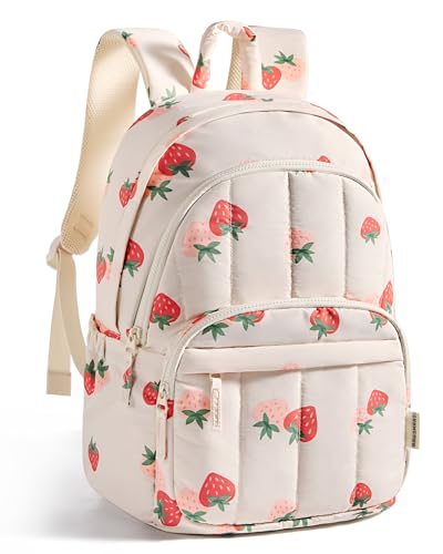 BAGSMART College Laptop Backpack,Cute Travel Backpack for Women,Quilted Computer Bookbag - color: 16-strawberry Print