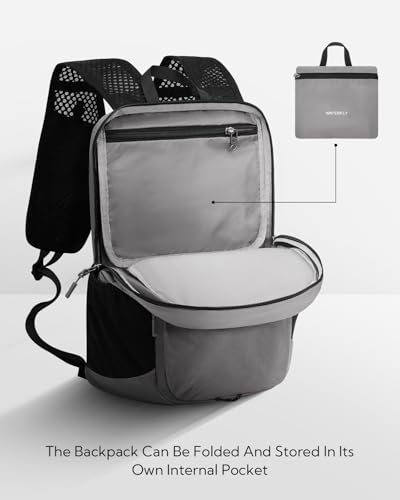 WATERFLY Small Packable Travel Backpack: 15L Lightweight Hiking Daypack - color: Grey