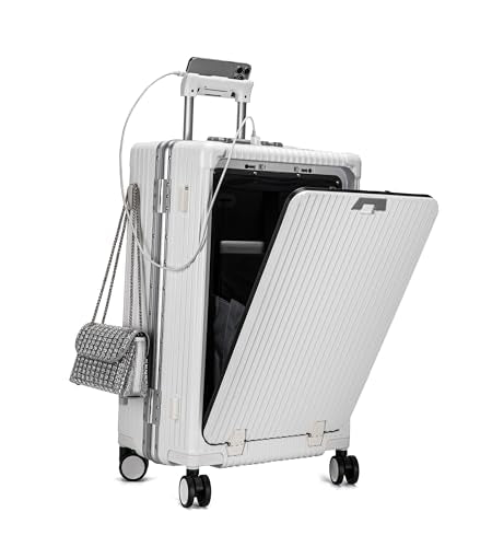 feilario PC Hardside Carry On Luggage, Aluminum Frame, TSA Lock, Cup Holder - color: A1-Ivory White (zipperless closure), size: 22.5"