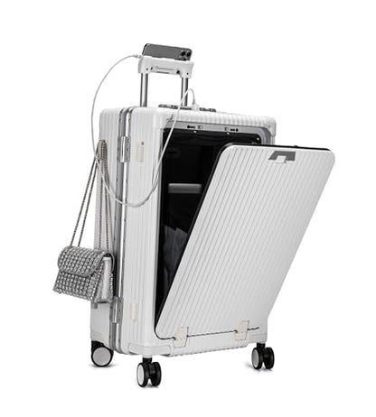 feilario PC Hardside Carry On Luggage, Aluminum Frame, TSA Lock, Cup Holder - color: A1-Ivory White (zipperless closure), size: 22.5"
