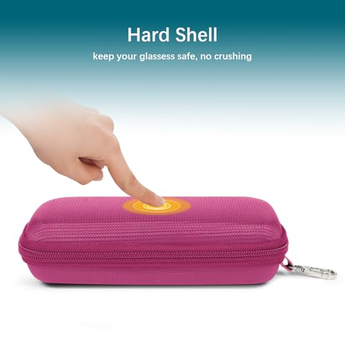 Double Eyeglasses Case for Dual Sunglasses, Hard Shell with Zipper - color: Hot Pink