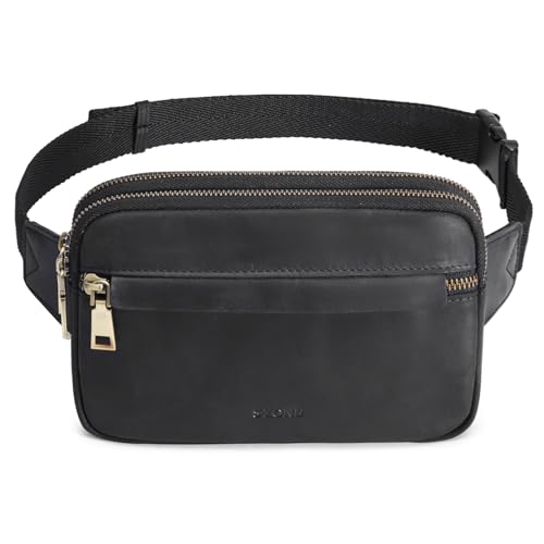 S-ZONE Fanny Packs for Women Genuine Leather RFID Blocking Crossbody Sling - color: 2-Black