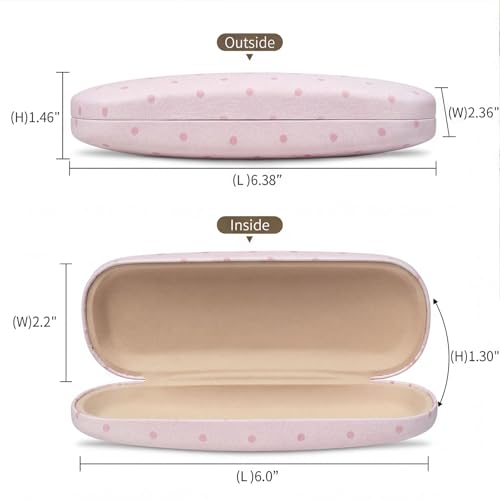 Glasses Case Hard Shell, Cute Sunglasses Case for Women Leather Protective Case for Eyeglass with Cleaning Cloth - color: Pink Polka Dot