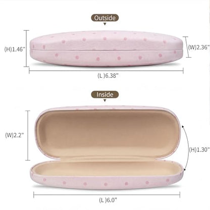 Glasses Case Hard Shell, Cute Sunglasses Case for Women Leather Protective Case for Eyeglass with Cleaning Cloth - color: Pink Polka Dot
