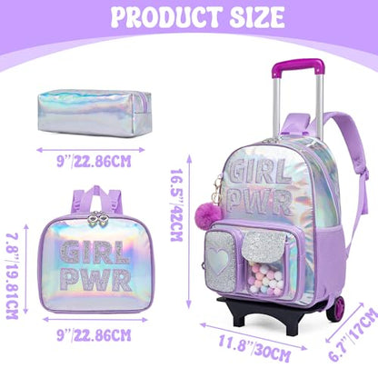 HTgroce Rolling Backpack with Wheel,School Backpack for Kids Girl Roller Schoolbag Wheeled Backpacks Set Carry-on Luggage,Purple - color: Purple Gpwr
