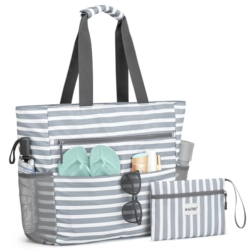 G4Free Beach Bag, Waterproof Sandproof Large Capacity Foldable for Women - color: Grey Stripe, size: 80L