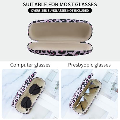 PERFECTSIGHT Hard Shell Eyeglasses Case, PU Leather Protective Glasses Case, Cute Eyeglass Case for Women Men Girls - color: Pink Leopard