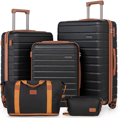 Cosbarn Luggage Sets 5 Piece, Hardshell Suitcases with Wheels, TSA Lock - color: Black
