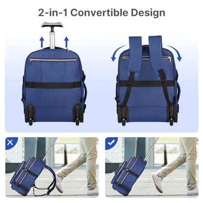 DEVPNR Rolling Backpack for Women, Travel Backpack with Wheels - color: Dark Blue