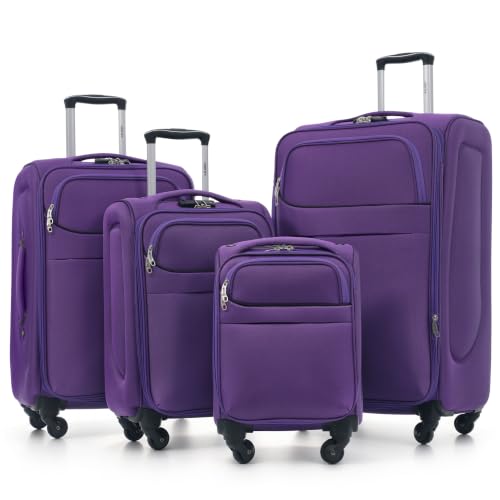 Merax 4-Piece Expandable Luggage Set,Softside Suitcase,Purple - color: Purple+18IN, style: Softside Luggage(22/26/30)