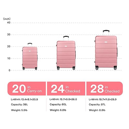 Luggage Sets Hardside Lightweight Suitcase with Spinner Wheels TSA Lock, 3-Piece Set (20/24/28) - color: Pink