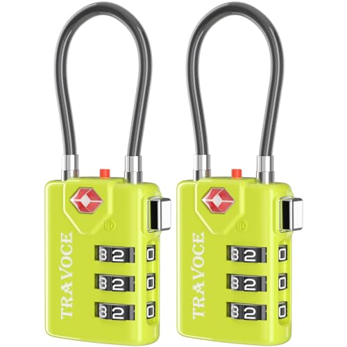 TRAVOCE TSA Approved Luggage Locks, Combination Cable Locks, 2 Pack, Lime - color: Lime 2 Pack