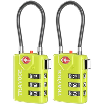 TRAVOCE TSA Approved Luggage Locks, Combination Cable Locks, 2 Pack, Lime - color: Lime 2 Pack