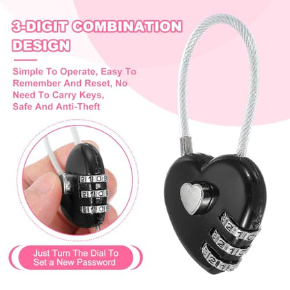 MECCANIXITY Heart Padlock, 3 Digit Combination Lock Heart Shape Mini Code Locks for Jewelry Storage Box Valentine Gift Travel Bags Gym Outdoor Combo Lock, Black, Pack of 2
