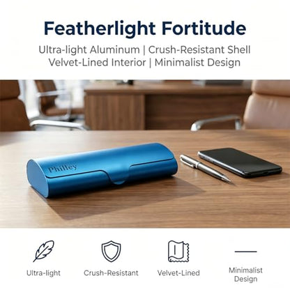 Philley Aluminum Ultra-Light Eyeglasses Slim Reading Glasses Case - color: Blue