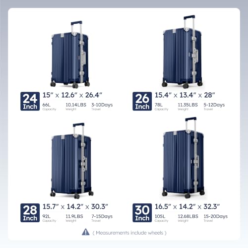ALPHA CAMP Trunk Luggage 24 Inch with Aluminum Frame Zipperless Suitcase - color: Royal Blue, size: 24 Inch