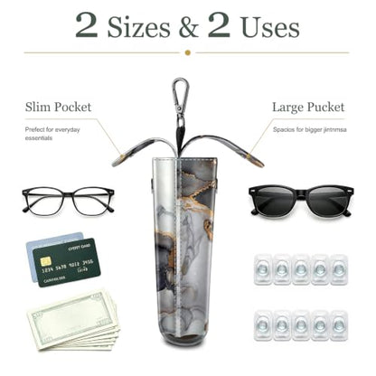 FINTIE Double Glasses Case with Carabiner Hook, Vegan Leather Eyeglass Case - color: Cloudy Marble