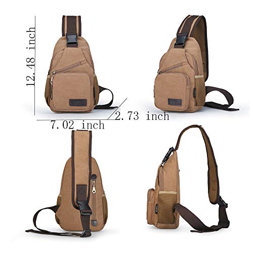 SIMU Canvas Shoulder Bag for iPad Mini, Crossbody Chest Sling Backpack - color: Khaki