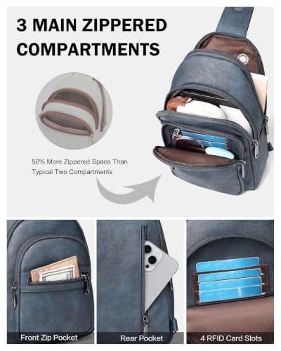 FADEON Sling Bag for Women, Designer Small Crossbody Bags, Adjustable Strap - color: 1 Dark Blue Retro Style